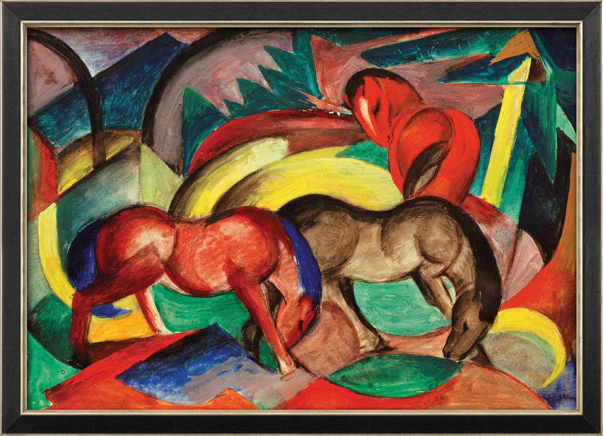 Franz Marc: Bild 'Drei Pferde' (1912), gerahmt