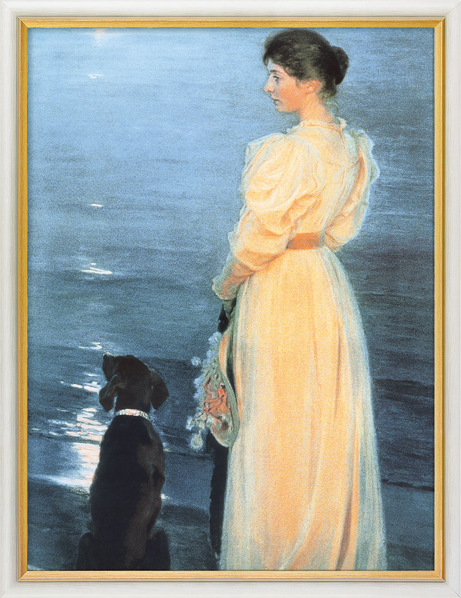 Peder Severin Kroyer: Bild 'Sommerabend bei Skagen (Mondlicht am Meer)' (1892), gerahmt