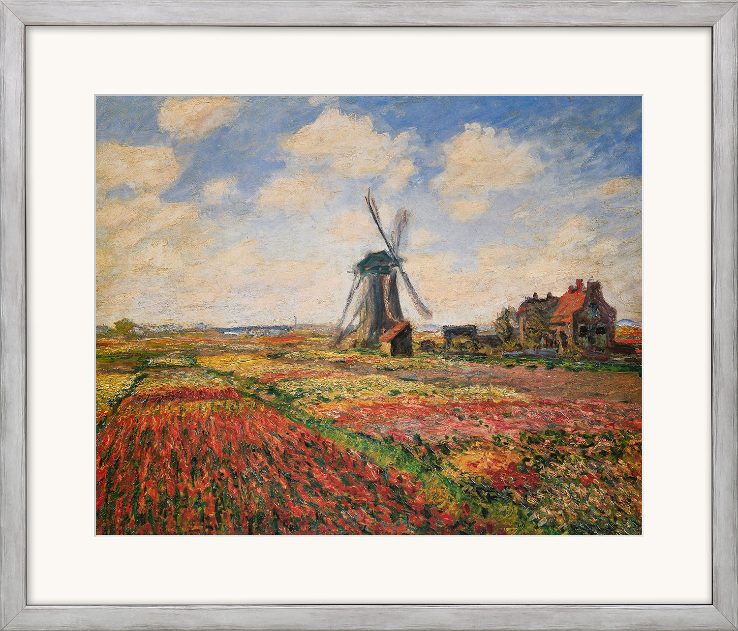 Claude Monet: Bild 'Champs de tulipes en Hollande - Tulpenfeld in Holland' (1872), gerahmt