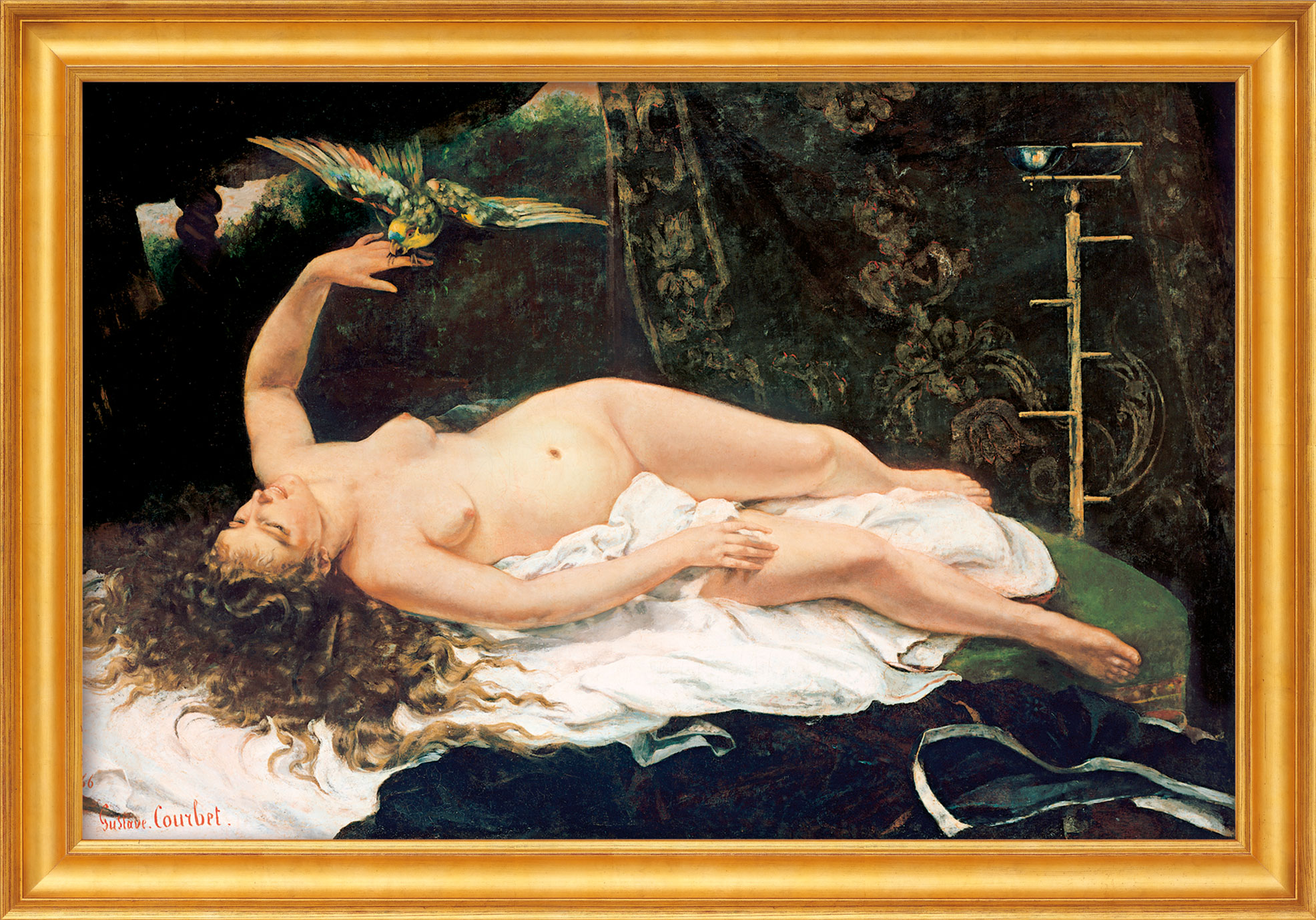 Gustave Courbet: Bild 'Frau mit Papagei' (1866), gerahmt