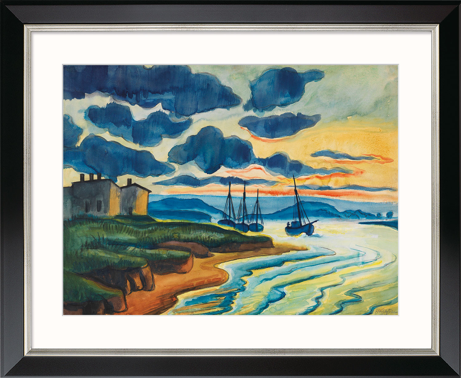 Max Pechstein: Bild 'Sonnenuntergang' (1925), Version schwarz gerahmt