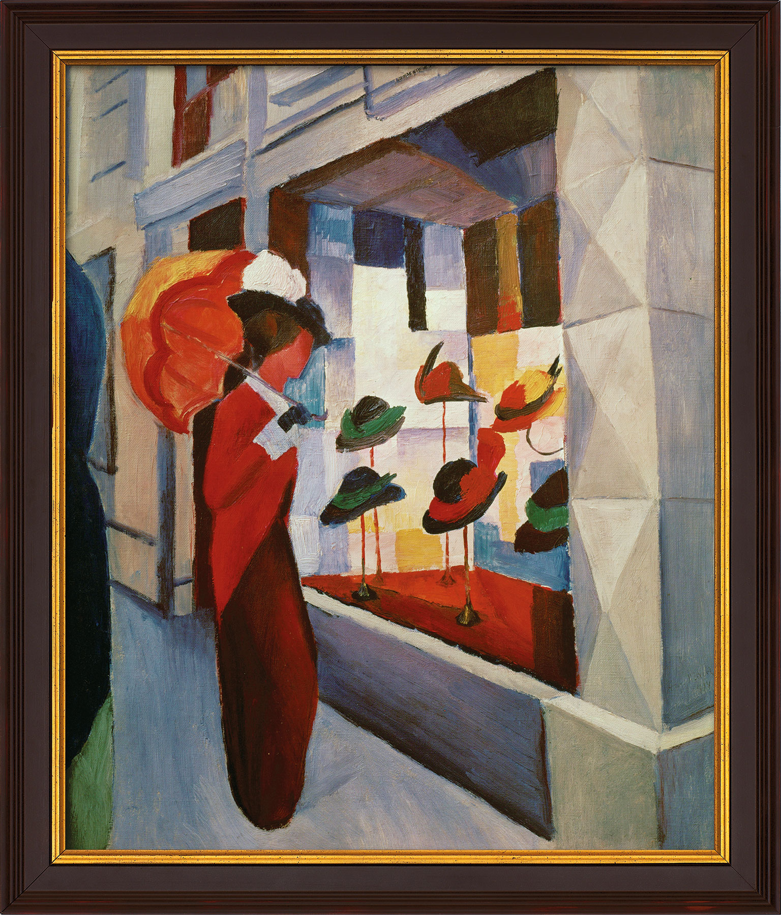 August Macke: Bild 'Frau mit Sonnenschirm vor einem Hutladen' (1914), gerahmt