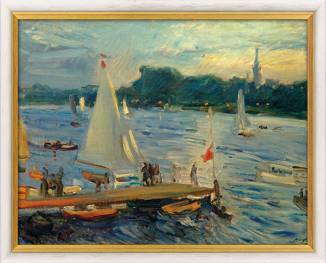 Max Slevogt: Bild 'Segelboote auf der Alster am Abend' (1905), gerahmt