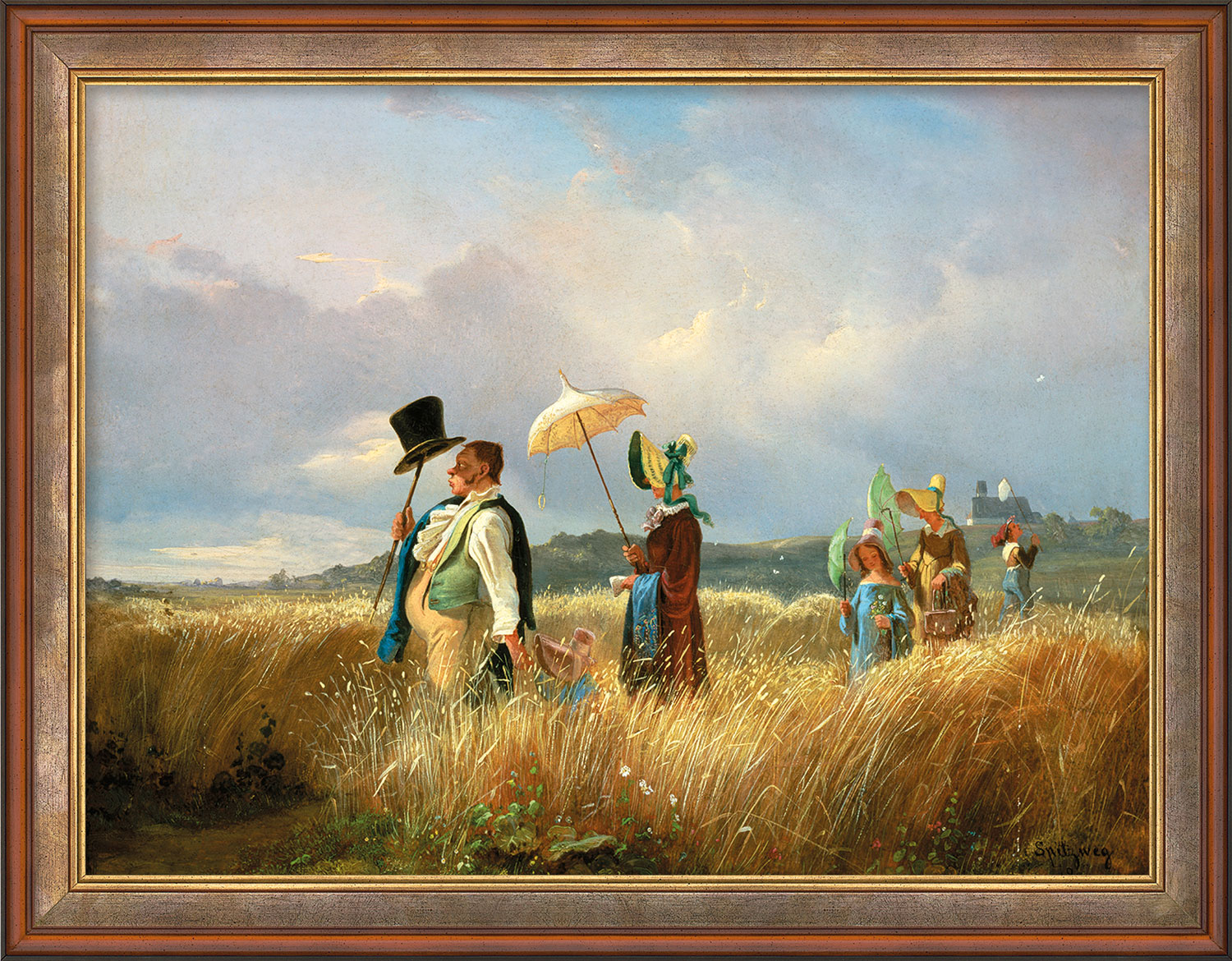 Carl Spitzweg: Bild 'Der Sonntagsspaziergang' (1841), Version rotbraun gerahmt