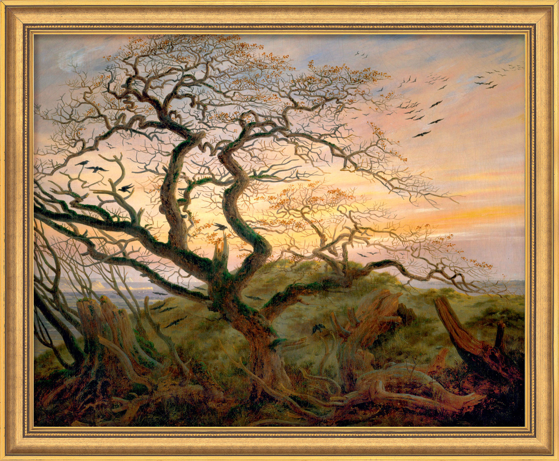 Caspar David Friedrich: Bild 'Baum mit Raben', gerahmt
