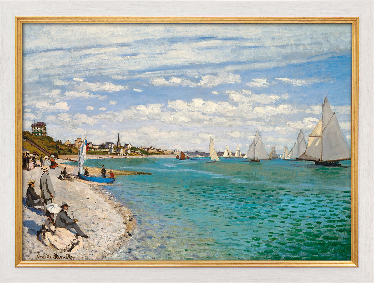 Claude Monet: Bild 'Regatta in Sainte-Adresse' (1867), Version weiß-goldfarben gerahmt