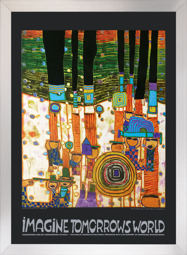 Friedensreich Hundertwasser: Billede 'Imagine tomorrows world' (orange version), indrammet