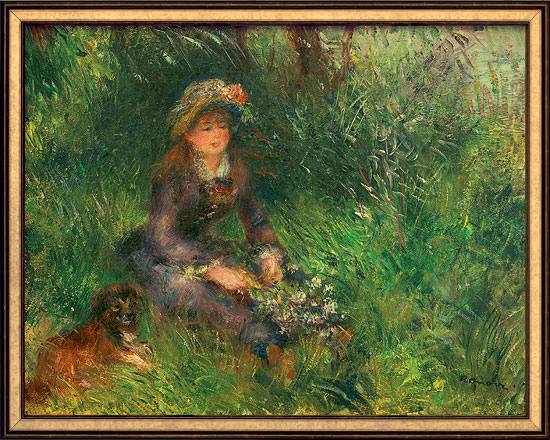 Auguste Renoir: Bild 'Aline Charigot mit Hund' (1880), gerahmt