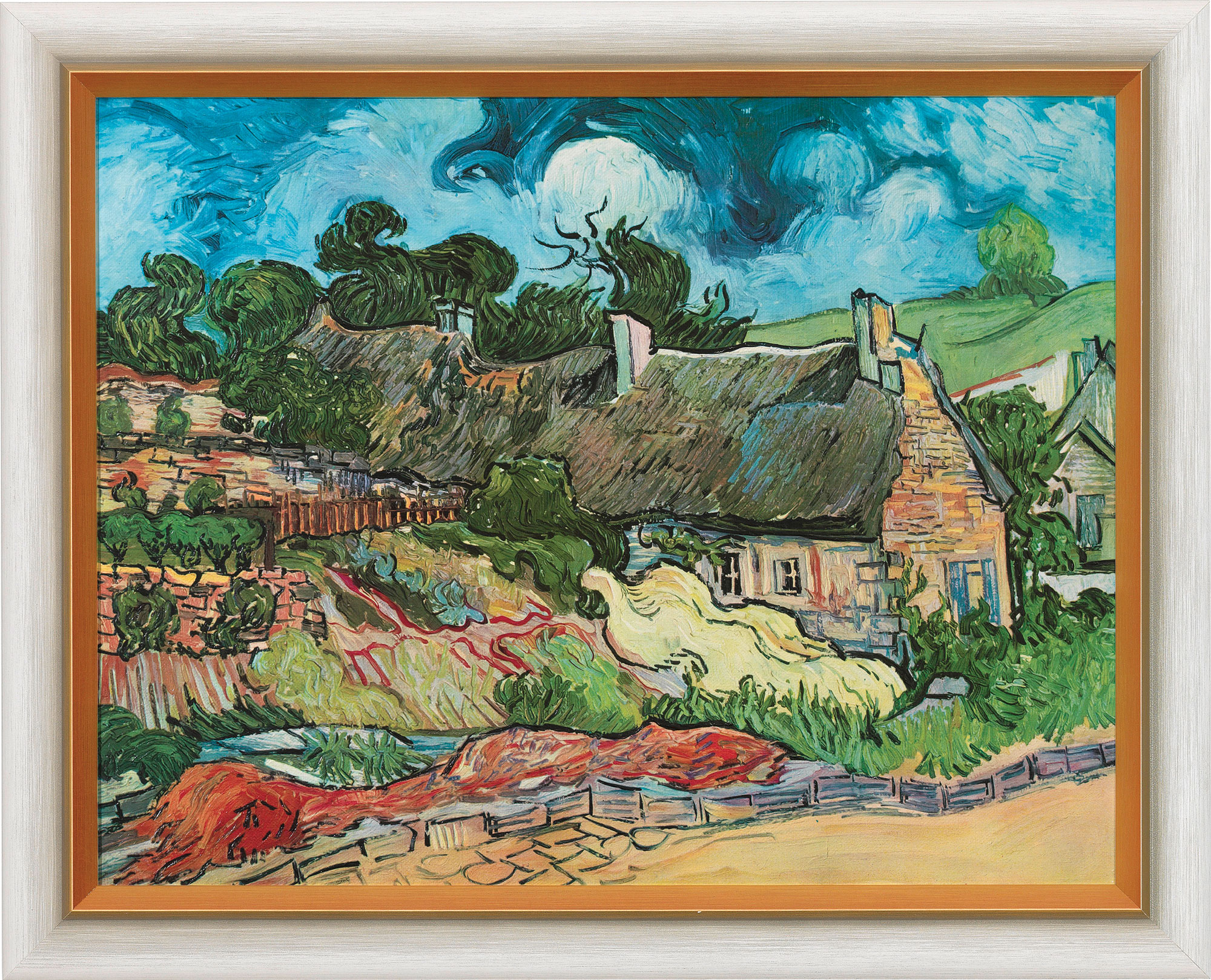 Vincent van Gogh: Bild 'Strohgedeckte Häuser in Cordeville' (1890), gerahmt