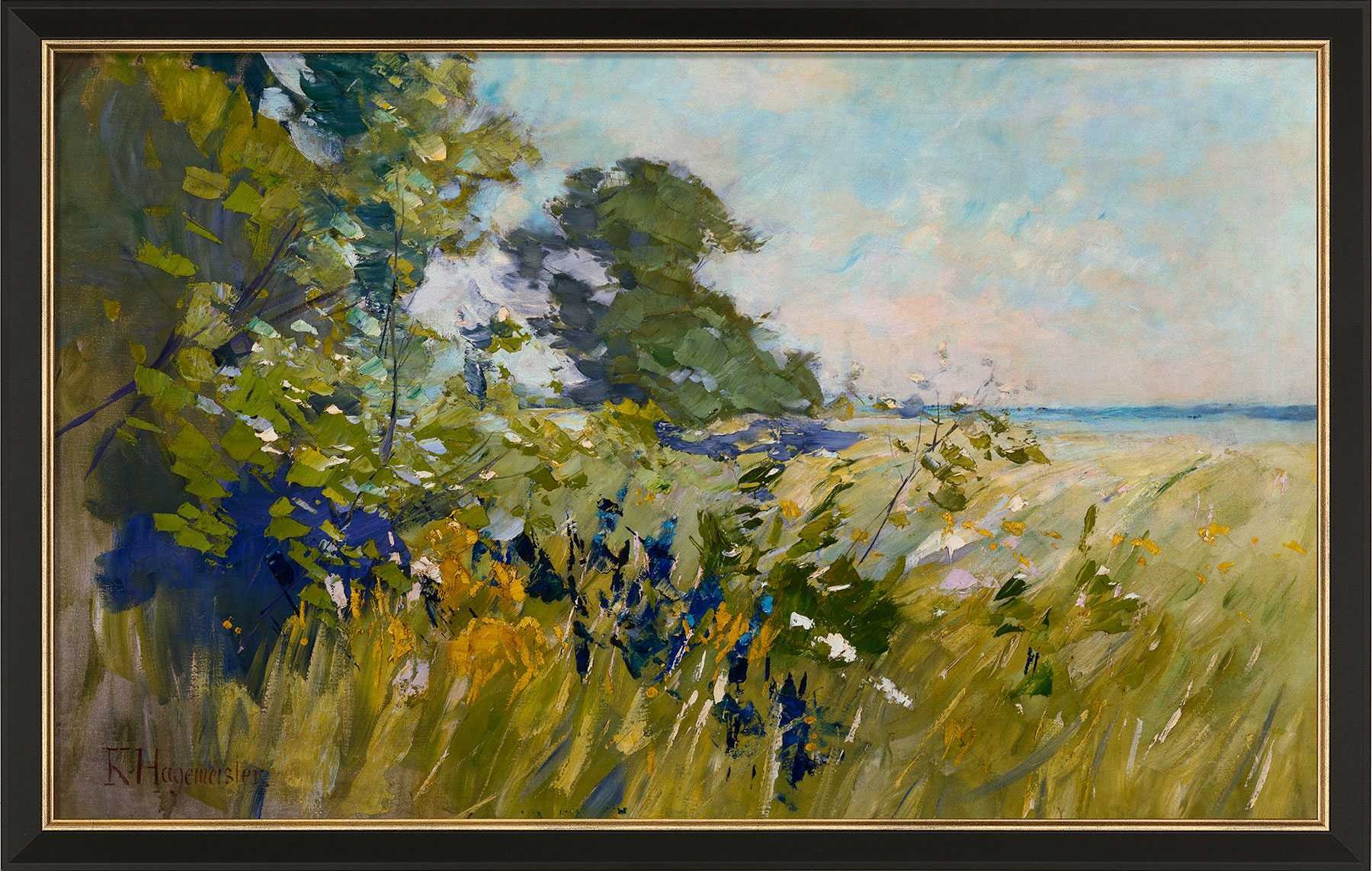 Karl Hagemeister: Bild 'Sommerliche Uferlandschaft', gerahmt