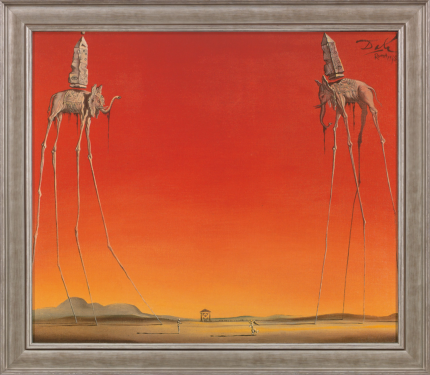 Salvador Dalí: Bild 'Les Éléphants' (1948), gerahmt