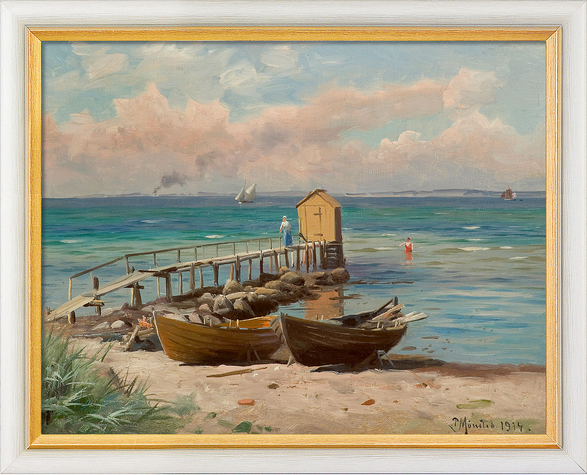 Peder Mork Mönsted: Bild 'Badehäuschen am See' (1914), gerahmt