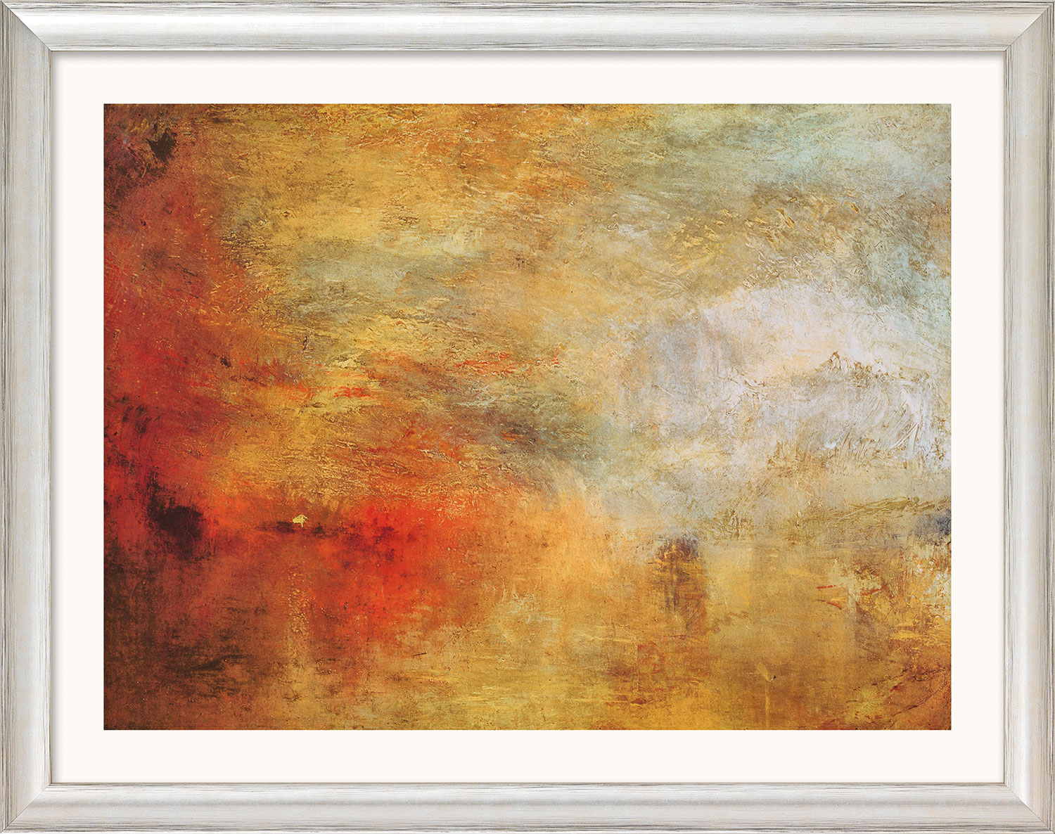 William Turner: Bild 'Sonnenuntergang über einem See' (1840), Version silberfarben gerahmt