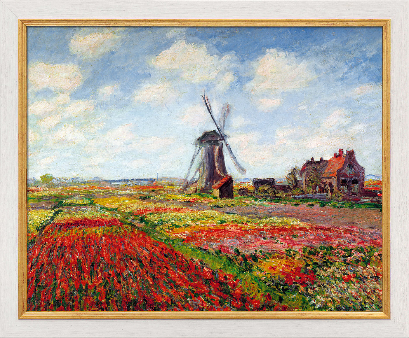 Claude Monet: Bild 'Champs de tulipes en Hollande - Tulpenfeld in Holland' (1872), gerahmt