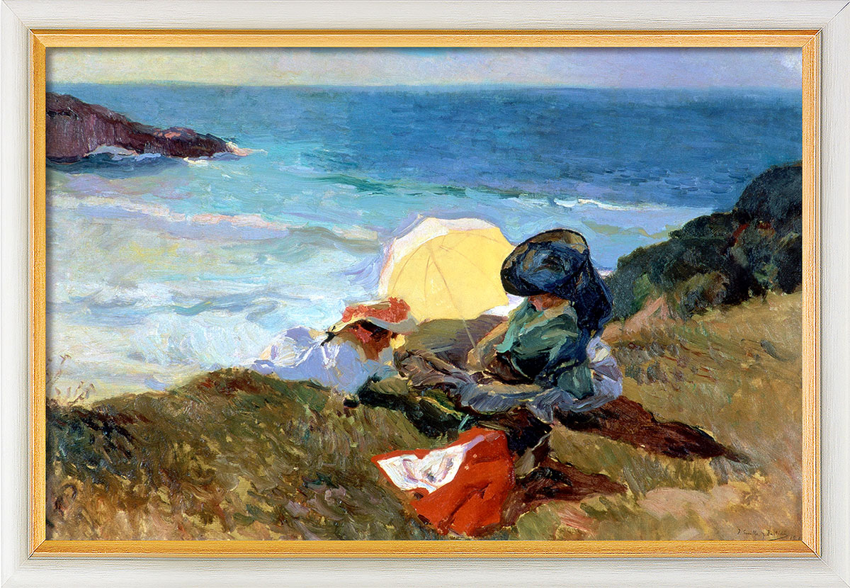 Joaquín Sorolla y Bastida: Bild 'Abendsonne, Biarritz' (1906), Version weiß-goldfarben gerahmt