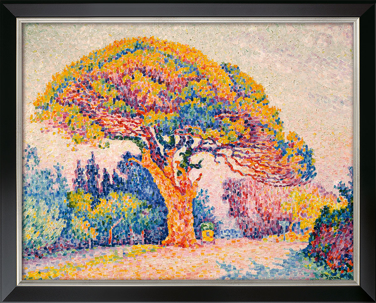 Paul Signac: Bild 'Die Pinie von Bertaud (bei Saint-Tropez)' (1909), Version schwarz-silberfarben gerahmt