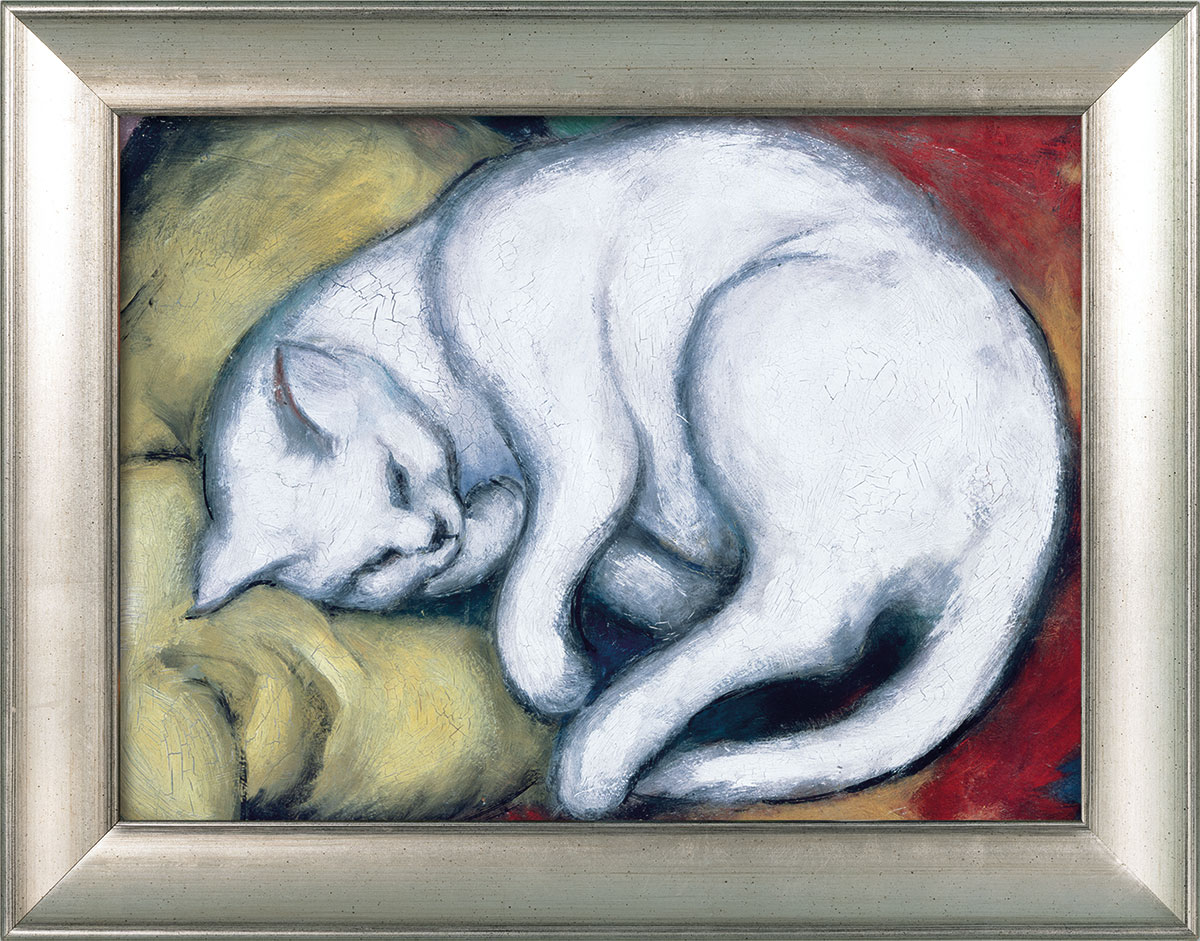 Franz Marc: Bild 'Die weiße Katze' (Kater auf gelbem Kissen) (1912), gerahmt
