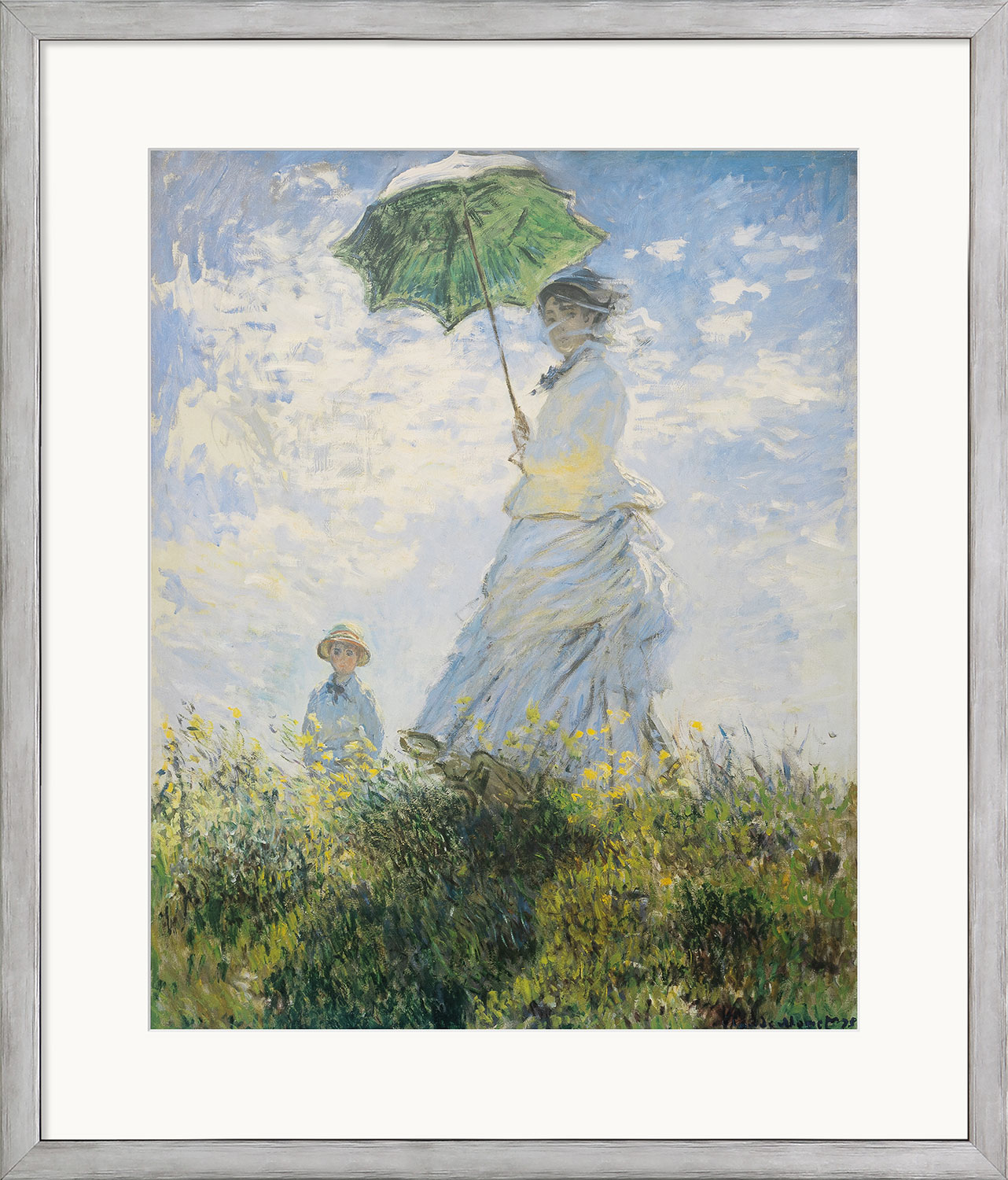 Claude Monet: Bild 'Frau mit Sonnenschirm (Madame Monet und ihr Sohn)' (1875), gerahmt