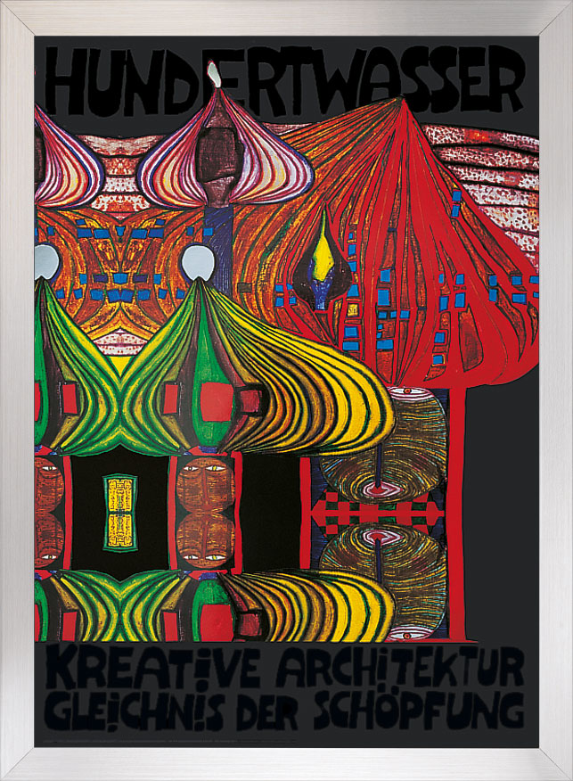 Friedensreich Hundertwasser: Afbeelding 'Creatieve architectuur - Parabel van de schepping', ingelijst