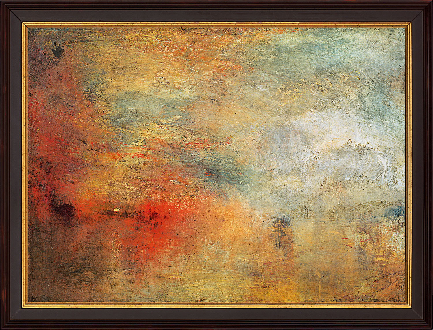 William Turner: Bild 'Sonnenuntergang über einem See' (1840), gerahmt