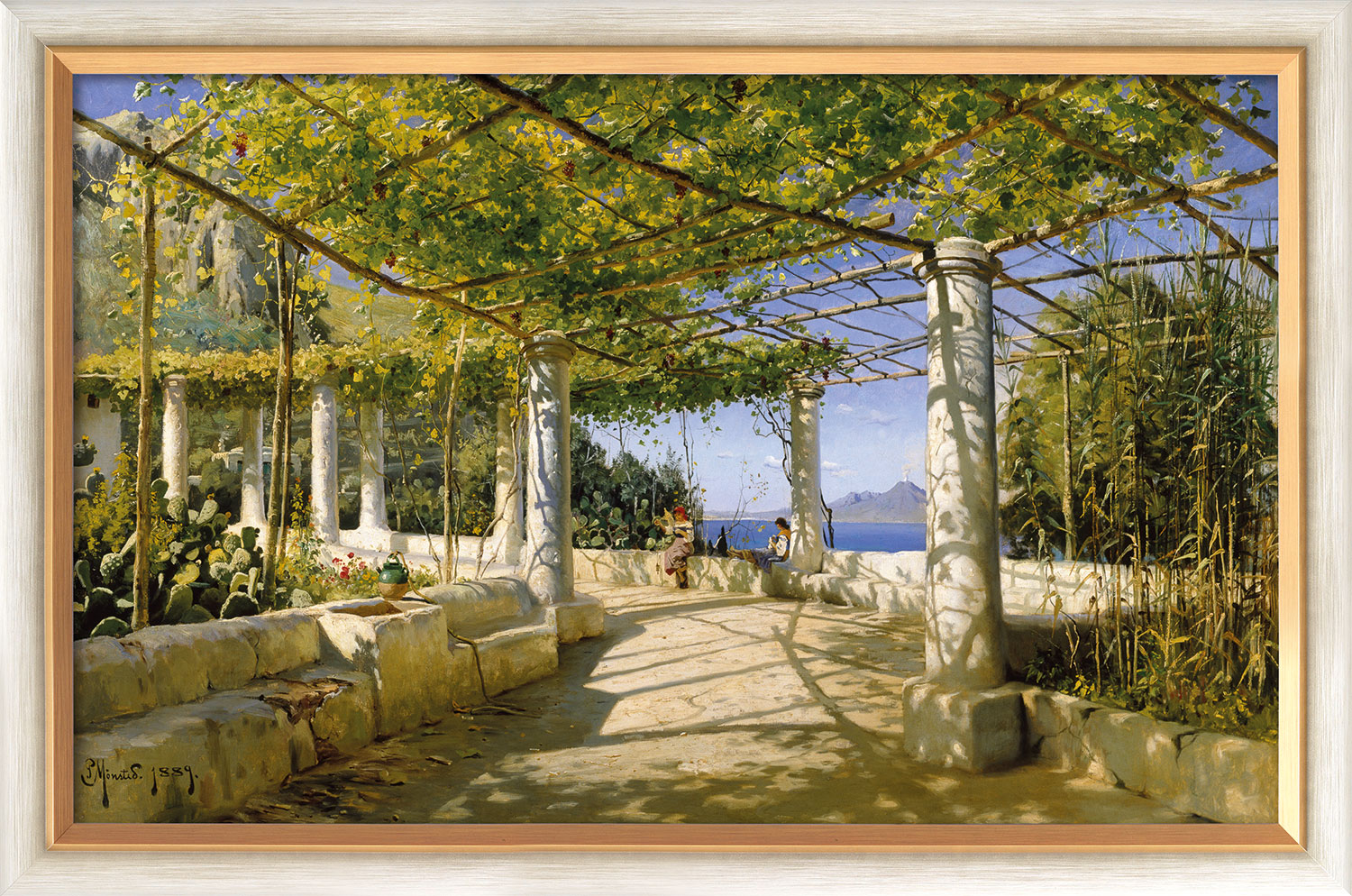Peder Mork Mönsted: Bild 'Pergola auf Capri mit Blick auf den Vesuv' (1889), gerahmt