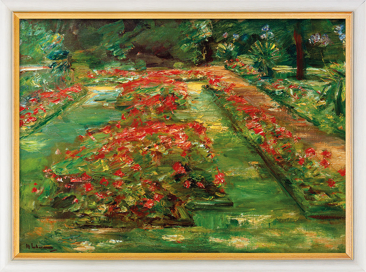 Max Liebermann: Bild 'Die Blumenterrasse im Wannseegarten nach Norden' (1928), Version weiß-goldfarben gerahmt