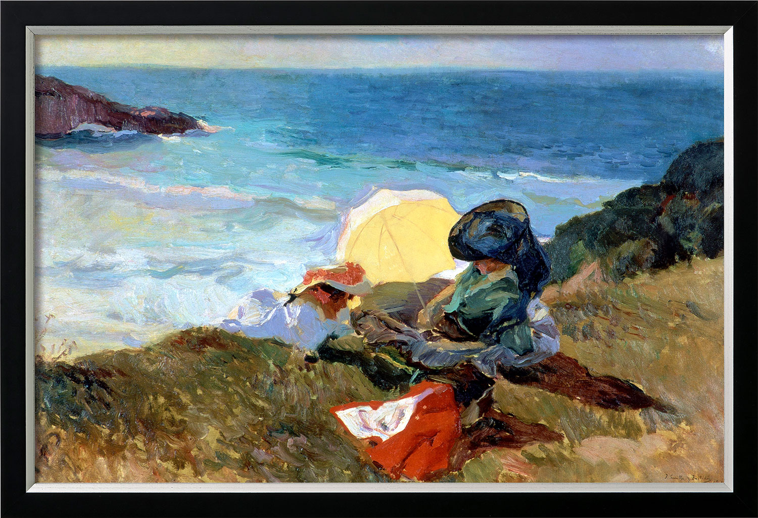 Joaquín Sorolla y Bastida: Bild 'Abendsonne, Biarritz' (1906), Version schwarz-silberfarben gerahmt