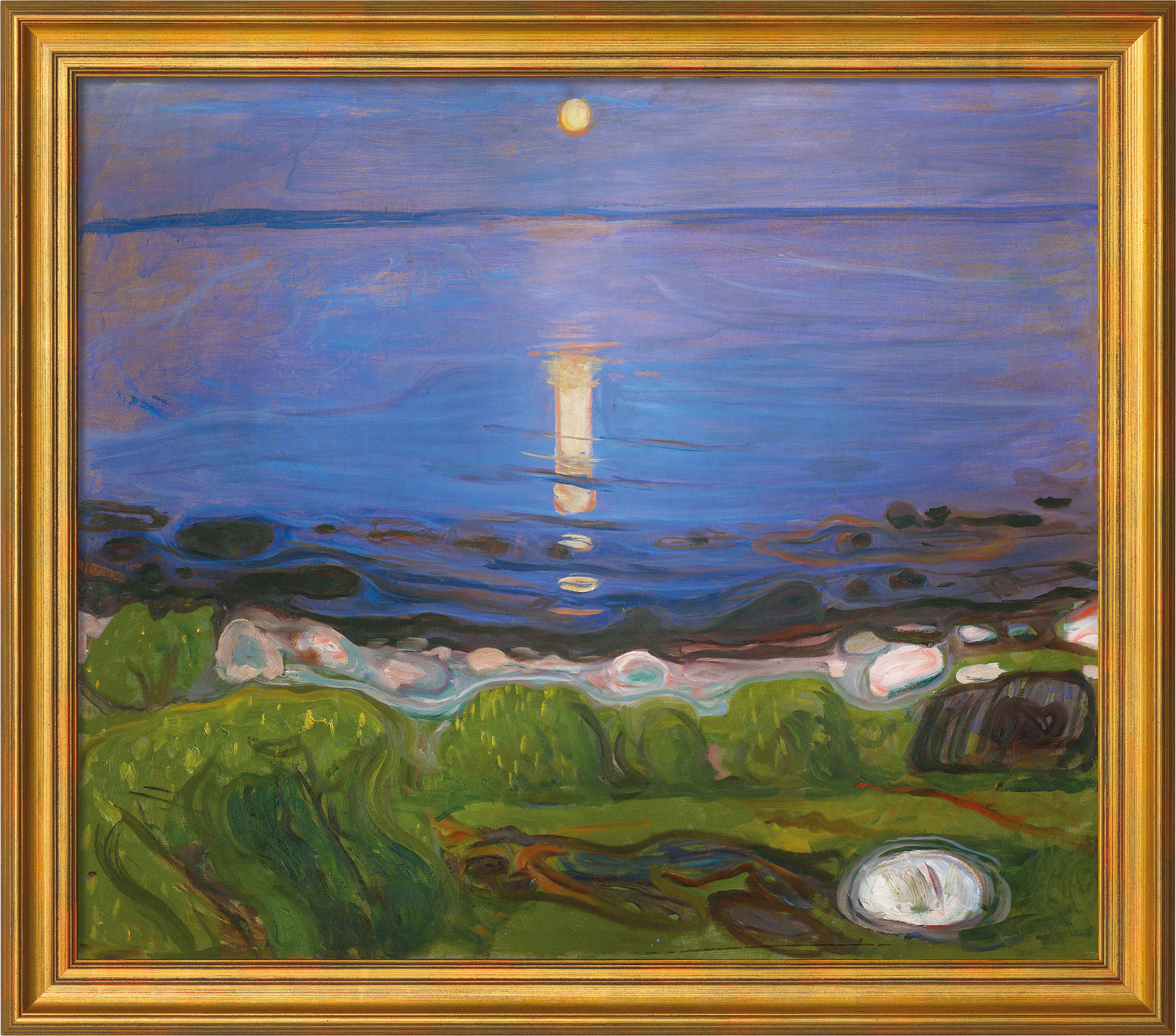 Edvard Munch: Bild 'Eine Sommernacht am Strand' (1902), Version goldfarben gerahmt