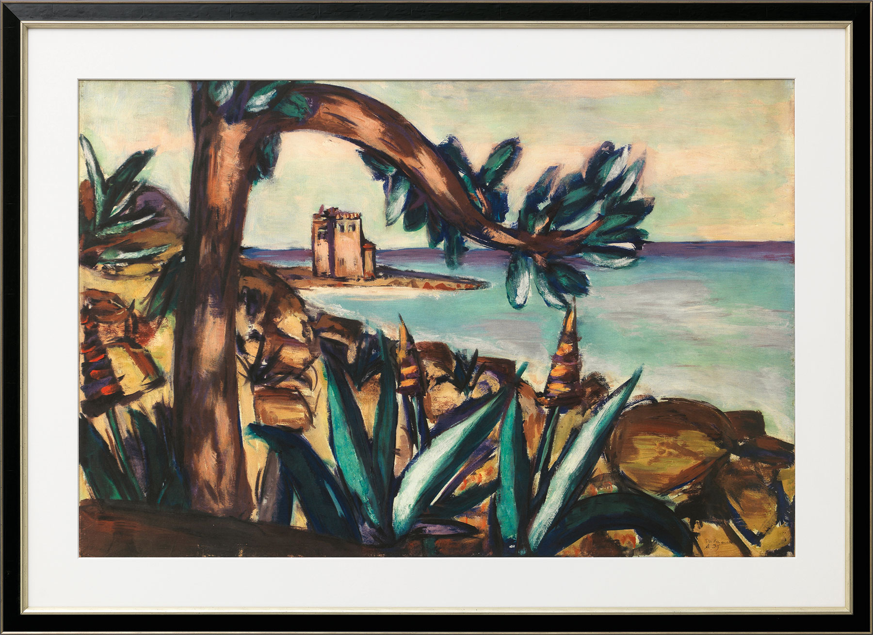 Max Beckmann: Bild 'Meerlandschaft mit Agaven und altem Schloss' (1939), gerahmt