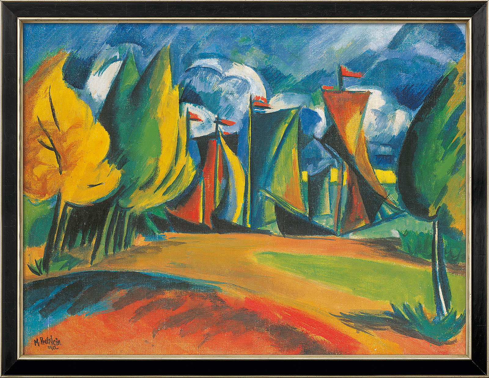 Max Pechstein: Bild 'Kurenkähne in der Bucht' (1912), gerahmt