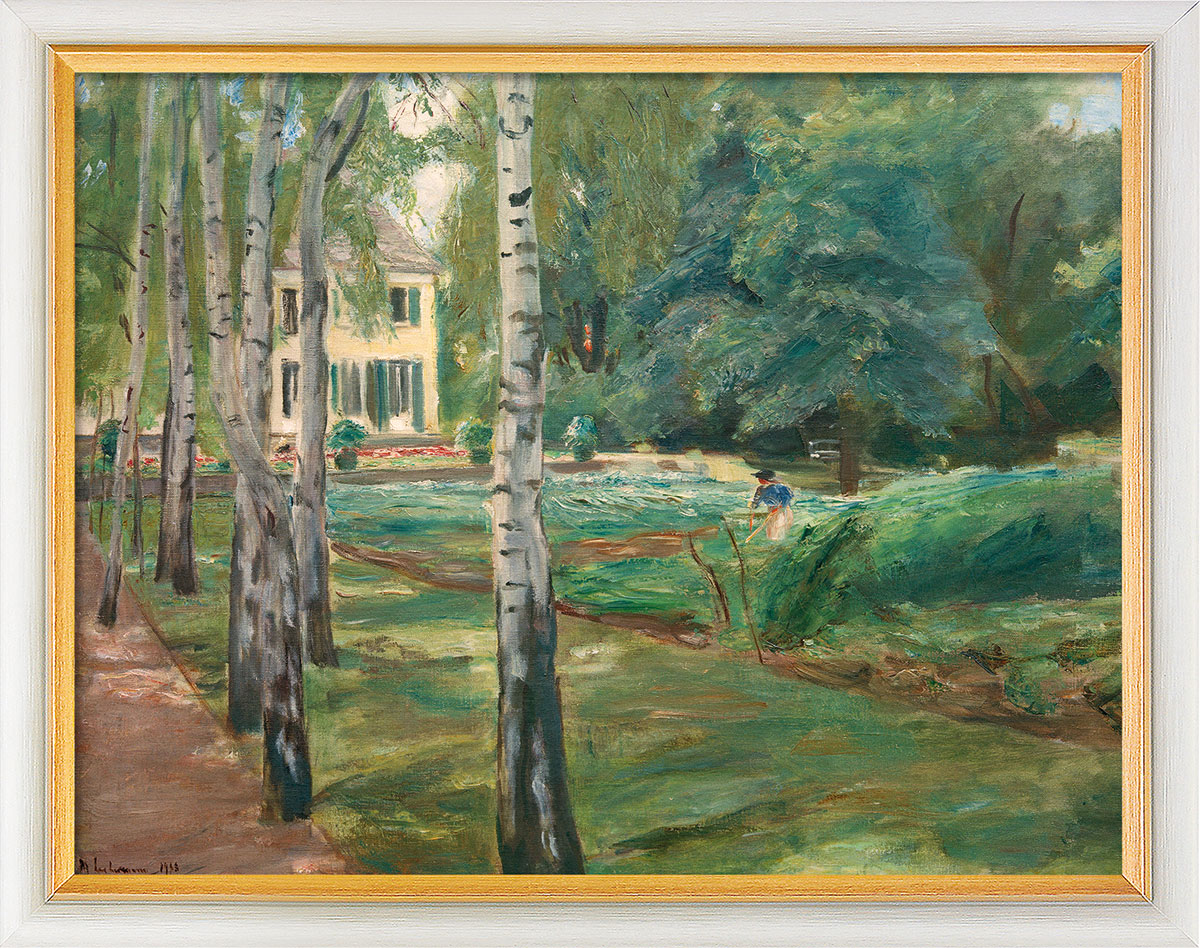 Max Liebermann: Bild 'Die Birkenallee im Wannseegarten nach Westen' (1918), Version weiß-goldfarben gerahmt