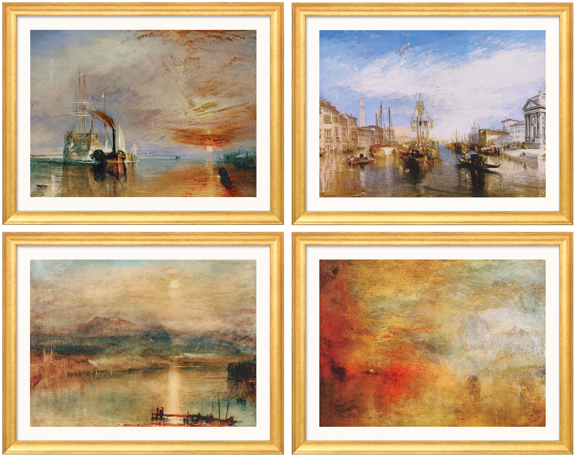 William Turner: 4 Landschaftsbilder (1835-44) im Set, Version goldfarben gerahmt